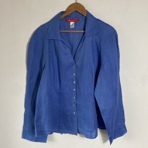 Anne Klein  linen Vtg Long Sleeve‎ Button UP Blouse SZ 16W Career Office Work